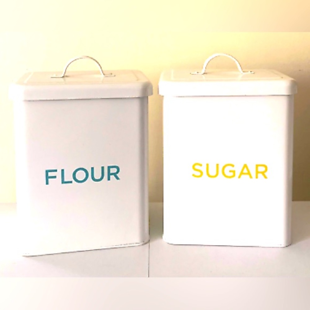 Martha Stewart White Retro Metal Enamel Flour and Sugar Tin Canister 9"